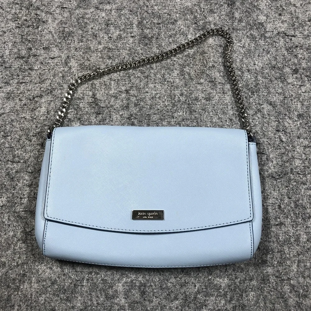 Kate Spade Crossbody Bag Womens Small Light Blue Leather Chain Strap Purse